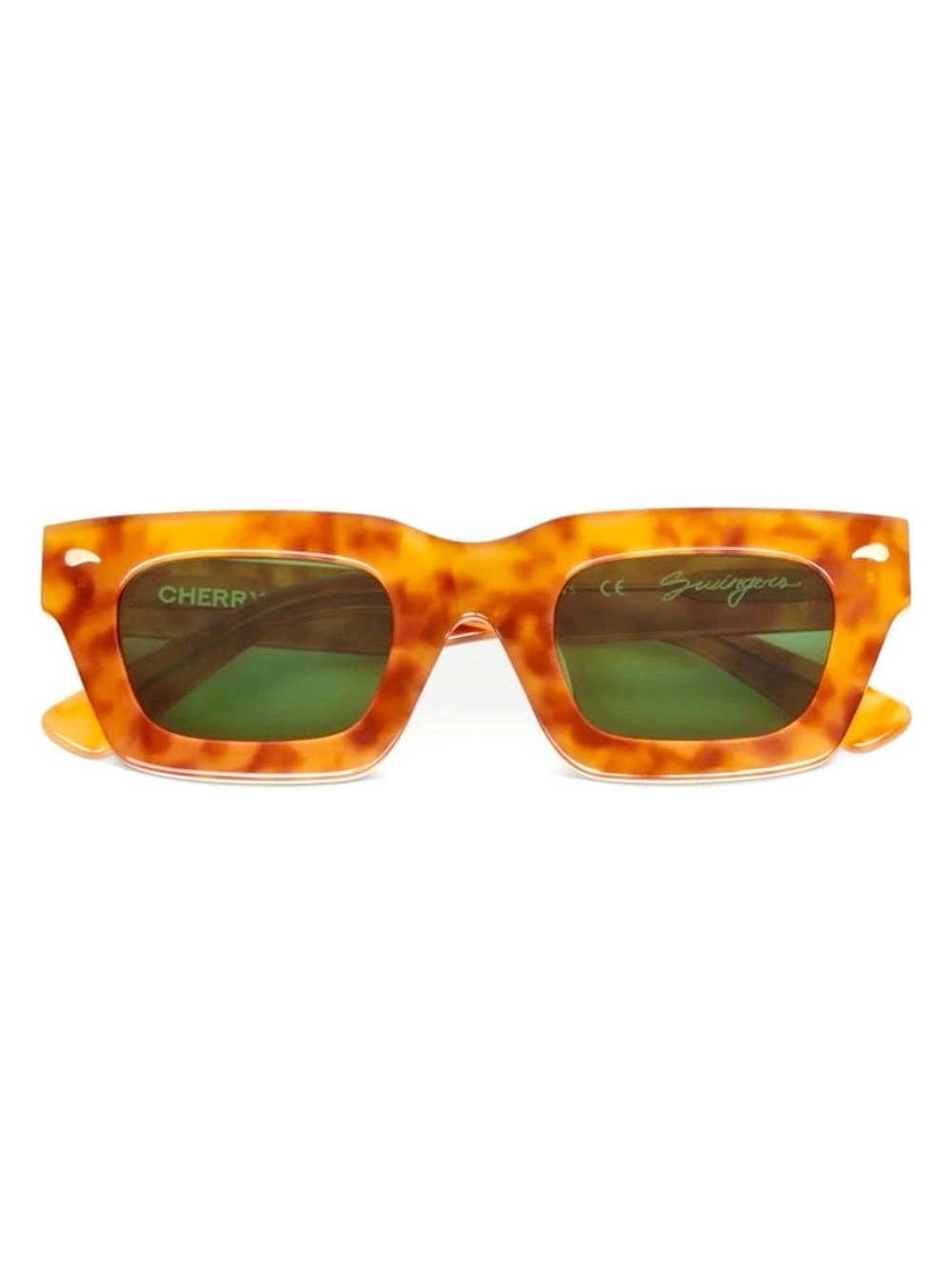 Cherry LA Tortoise Amber Rectangular Sunglasses with Green Lenses - Picture 3 of 15
